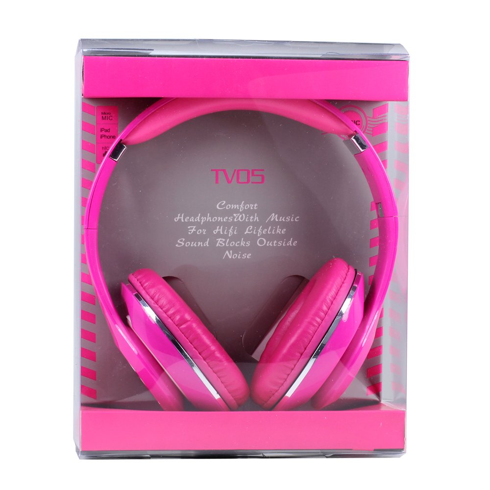 Wholesale HiFi Sound Stereo Headphone with Mic TV05 Hot Pink